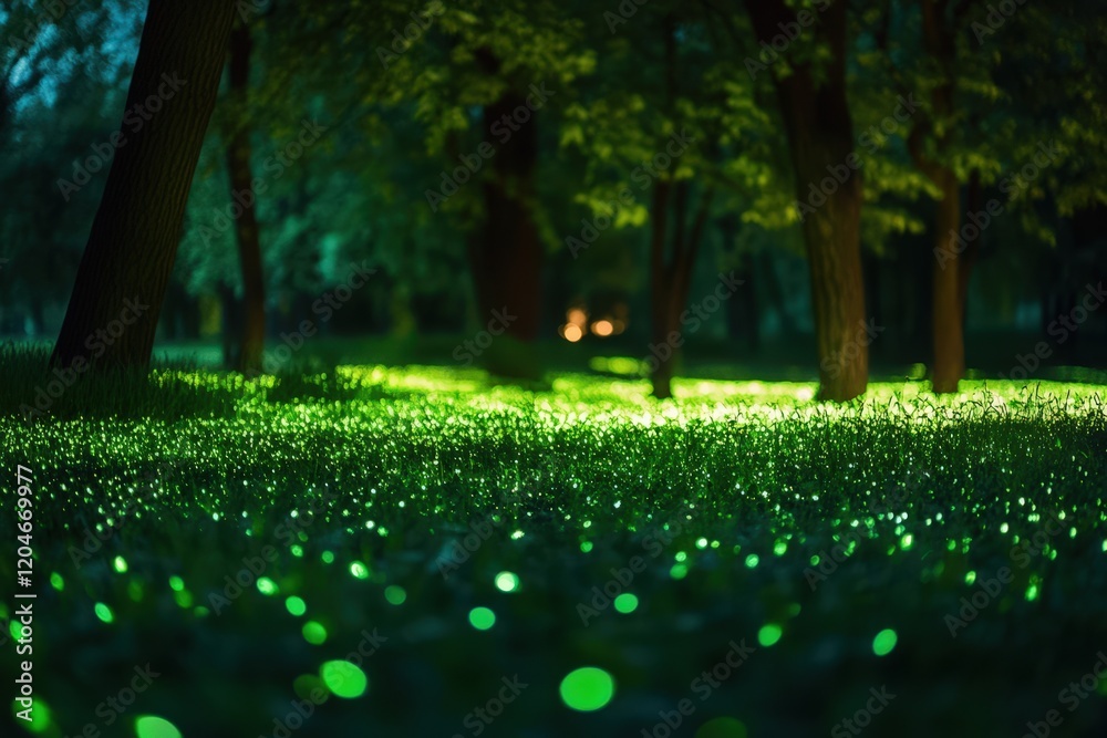 Sticker Illuminated Grass In A Dark Forest At Night