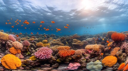 Vibrant Coral Reef Ecosystem With Colorful Fish Swimming