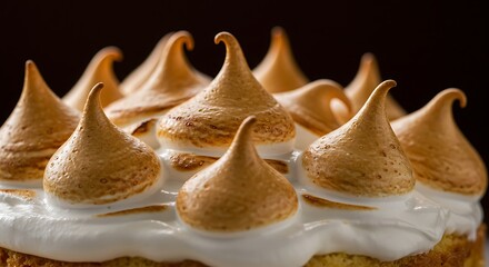 Caramelized meringue topping a sweet cake.  Delicious pastry dessert.