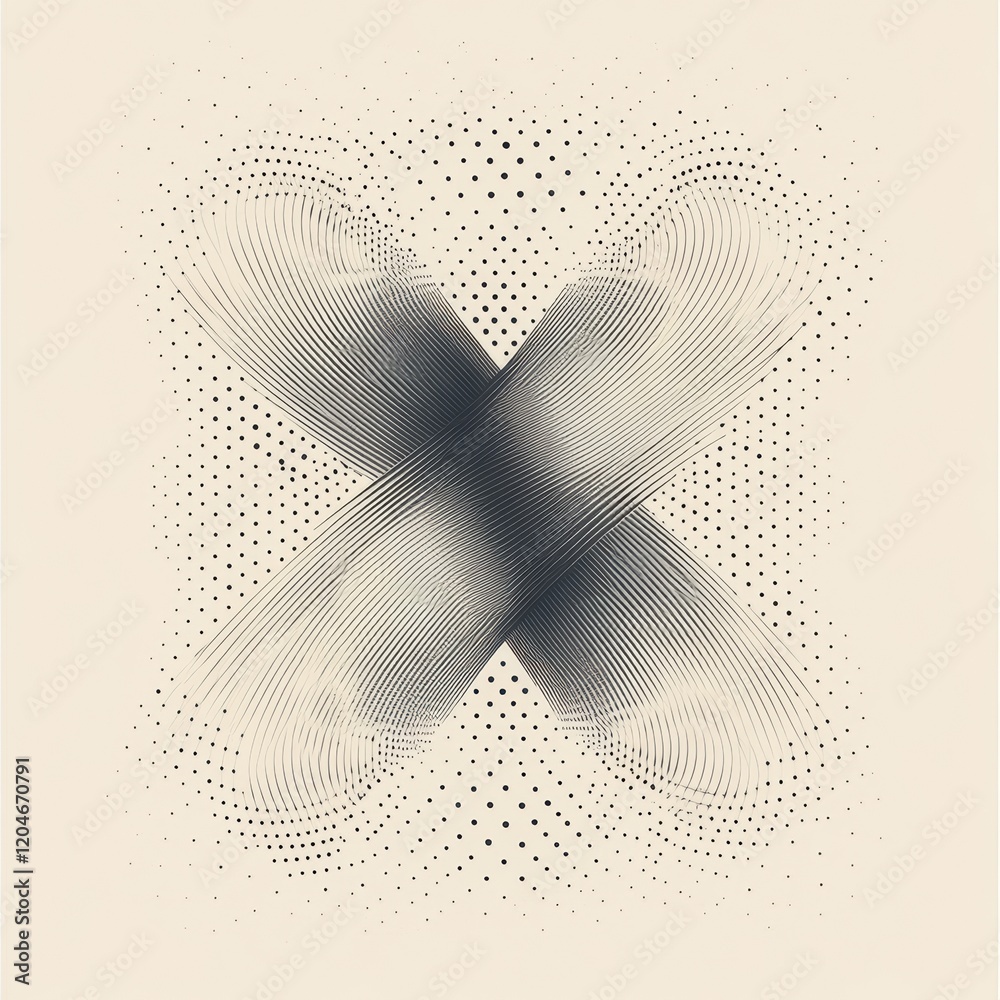 Leinwandbilder unique black and white abstract design featuring intersecting lines and dotted patterns on a light b