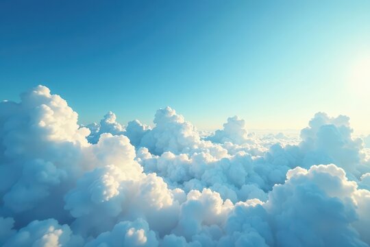 Softly rolling cumulus clouds in a vast blue sky, atmosphere, vast