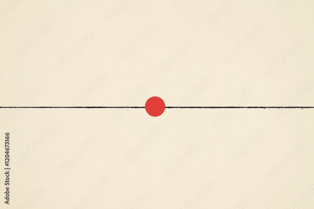 Leinwandbilder red circle placed centrally on a thin black line against a soft beige background creating a minimali