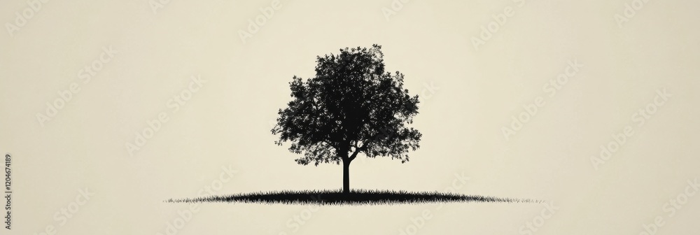 Aufkleber silhouette of a lone tree surrounded by grass on a minimalistic background during daylight. generati