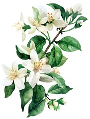 Obraz premium Watercolor White Jasmine Isolated on White Background. Beautiful Jasmine Flower