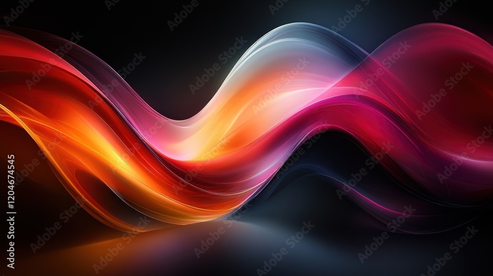 Poster Iridescent Abstract Design with Dark Background and Reflections in 3D Rendered Composition
