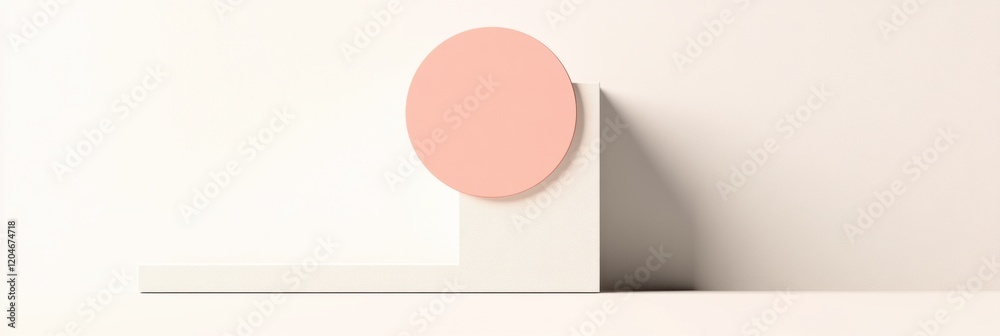 Poster modern minimalist design featuring a geometric shape on a clean surface in soft colors and shadows. 