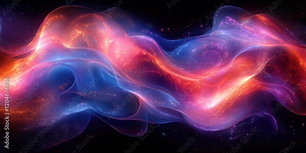 Aufkleber abstract digital surrealism with glowing shapes and vibrant colors on black background