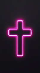 Obraz premium Modern neon pink Christian cross glowing in the darkness, symbolizing faith, religious devotion, and spirituality with a contemporary artistic and futuristic design