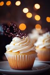 Delicious Vanilla Cupcakes with Buttercream Frosting Festive Decor