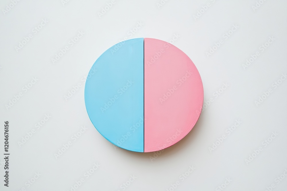 Poster unique round divided decoration with blue and pink halves on a plain background creating a striking 