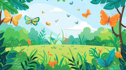 background with flowers and butterflies