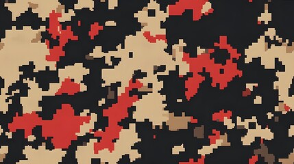 Digital camouflage background, army black, orange, red, chocolate, and light brown color, with a blend of natural colors used for camouflage