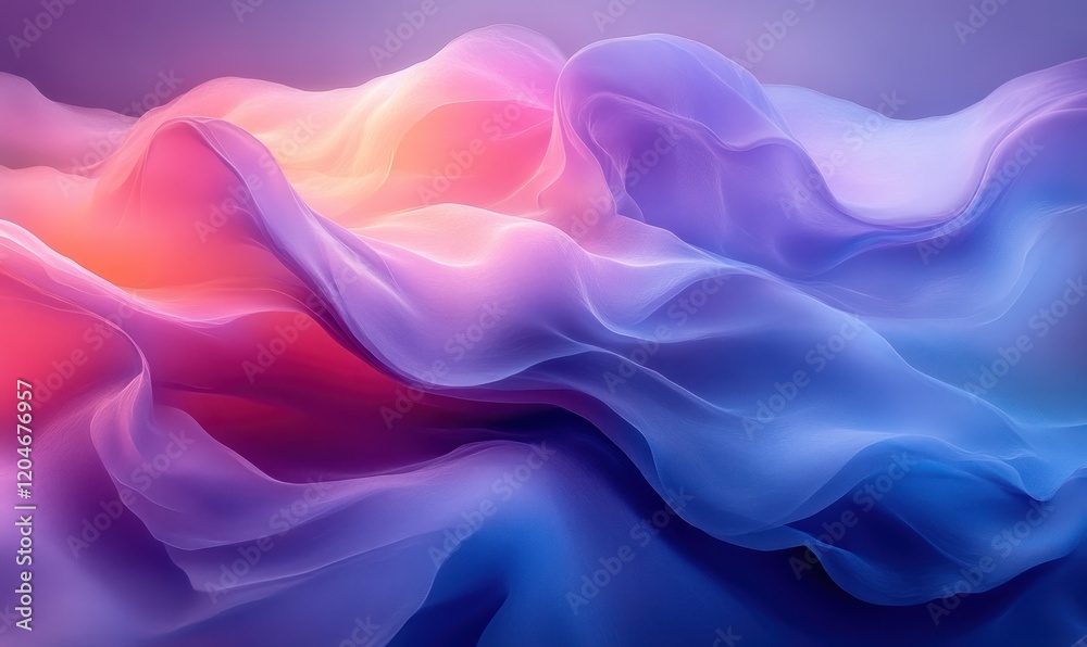 Poster minimalist abstract shapes in blue and purple, 3d rendered with soft lighting and curves