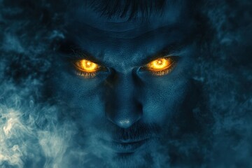 Glowing Eyes Mysterious Man Enveloped In Smoke