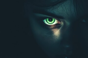 Fototapeta premium A Close Up Of A Glowing Green Eye