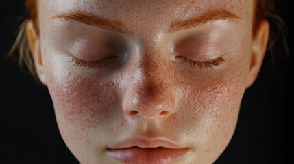 Fototapeta premium Closeup Portrait of a Person with Red Skin and Freckles