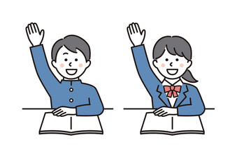 勉強で手を上げる男女