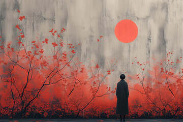 silhouette of a person walking in the park