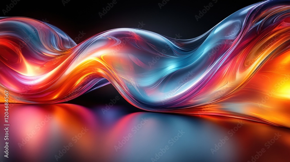 Poster Abstract Metallic Iridescent Background Curved Design 3D Render Colorful Modern Digital Art