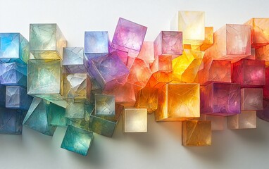 Abstract colorful translucent cubes art installation.