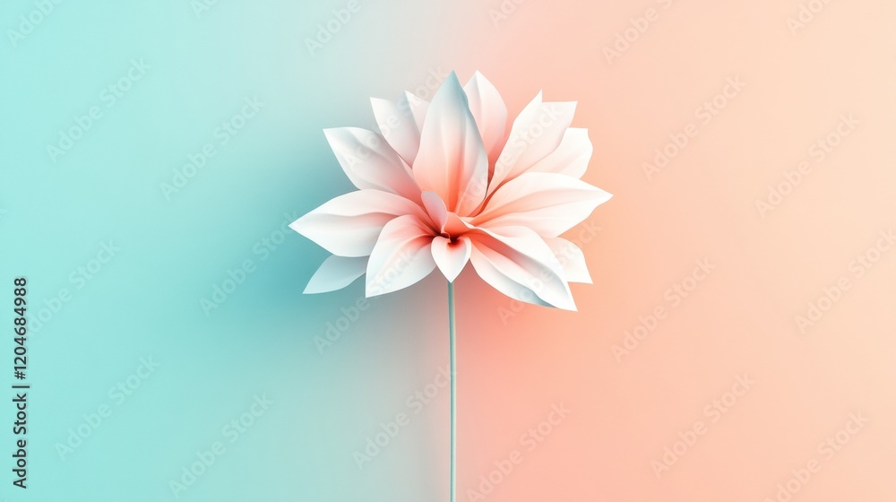 Aufkleber Beautiful pink and white flower against a soft gradient background in blue and peach tones. Generative AI