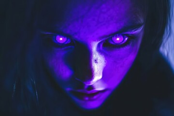 Glowing Purple Eyed Girl Close Up Portrait