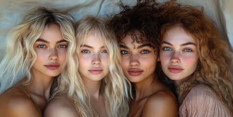 Obraz premium Portrait of Four Women United in Solidarity with Arms Around Each Other in Support and Sisterhood