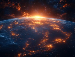Earth from Space Stunning View of America at Night with City Lights and Sunrise