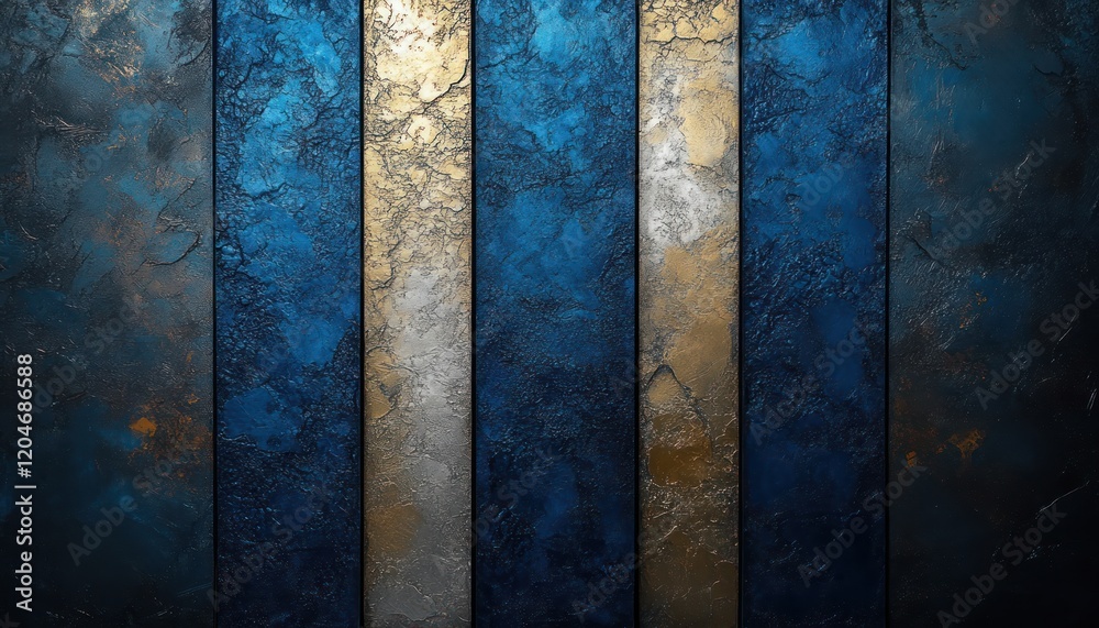 Poster modern abstract artwork with metallic stripes and soft lighting in blue and silver color palette
