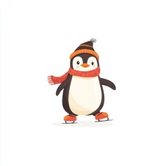Obraz premium Cute penguin ice skate cartoon style