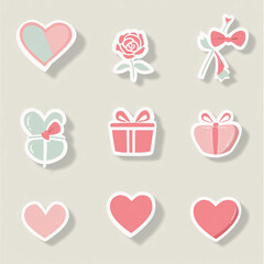 Minimalist sticker-style icons representing Valentine's Day love and affection