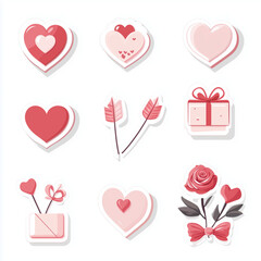 Minimalist sticker-style icons representing Valentine's Day love and affection
