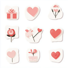 Minimalist sticker-style icons representing Valentine's Day love and affection