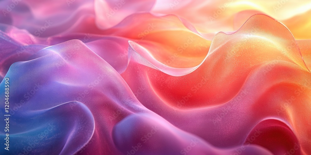 Aufkleber surreal abstract composition of shimmering translucent ribbons with soft pastel lighting in modern d
