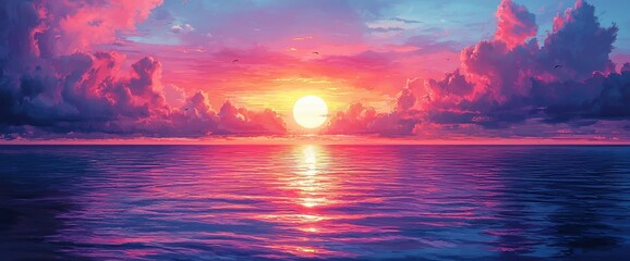 Vibrant sunset over calm ocean water. (1)