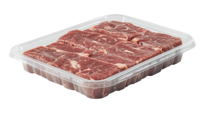 Blank transparent plastic beef tray with white label png 