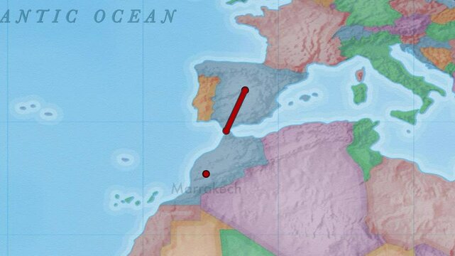 Educational maps of a route from Madrid to Marrakech