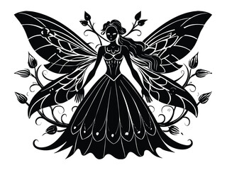 silhouette of girl a butterfly vector with white background