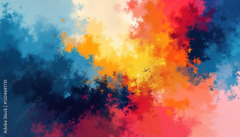 Poster abstract colorful artwork. dynamic mix of vibrant colors. impressionistic style. dry brush texture e