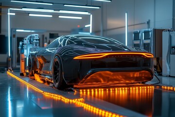 Futuristic Electric Vehicle Assembly Line Showcase