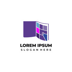 Book logo with map symbol ins...