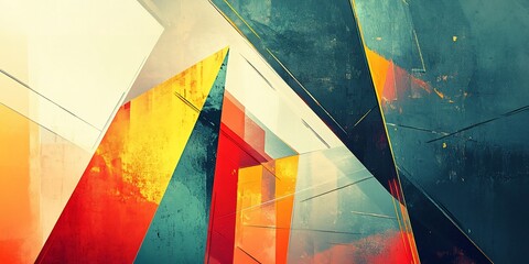 Abstract geometric art; vibrant hues, sharp angles; dynamic background; website design
