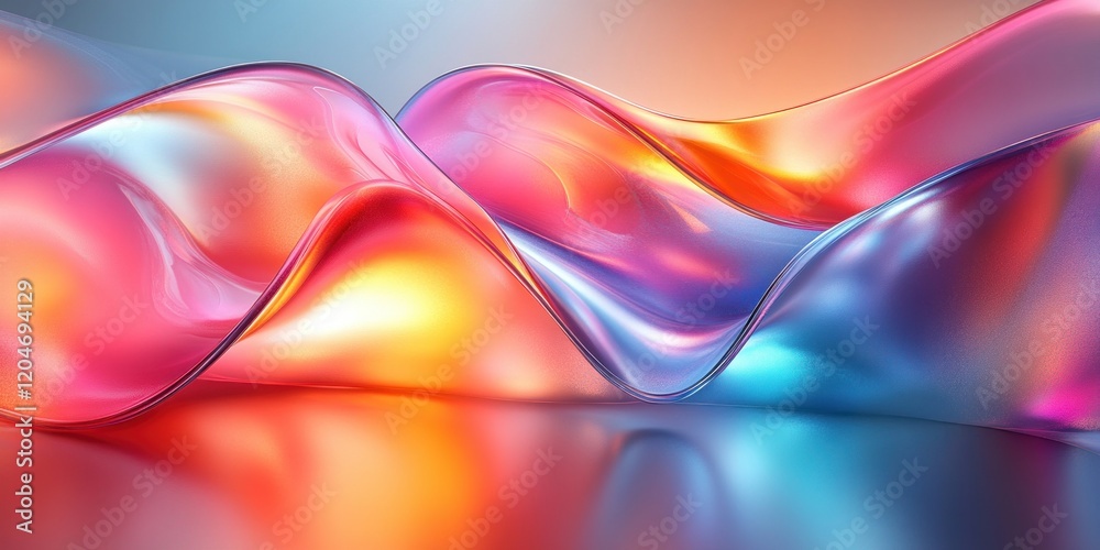 Aufkleber Abstract iridescent fluid background design with wavy metallic ribbons and colorful light effects