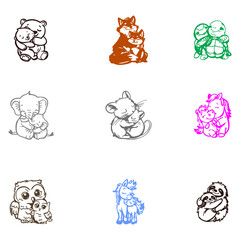 icon logo Illustration of an adorable mother animal and her child with a touch of abstract minimalist art