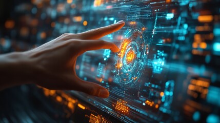 Obraz premium Hands touching future technology