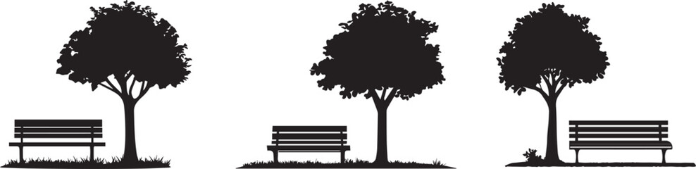 Silhouette of a park bench with a tree beside it vector silhouette