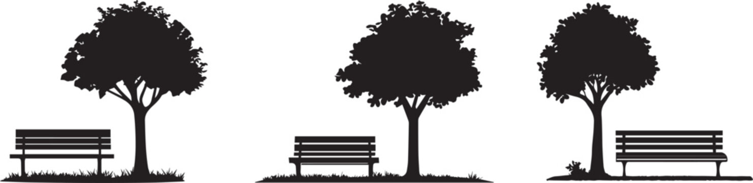 Silhouette of a park bench with a tree beside it vector silhouette