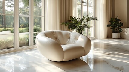 Modern Interior Design: Elegant Cream Armchair by the Window