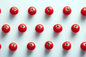 Red cherry tomatoes arranged in a neat pattern