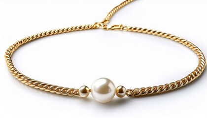 Elegant gold necklace with a single pearl.